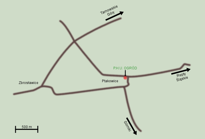 Mapa dojazdowa do P.H.U. OGRÓD - okolice gminy Zbrosławice.